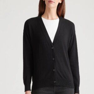 Quince Lightweight Cotton Cashmere Cardigan Black size medium